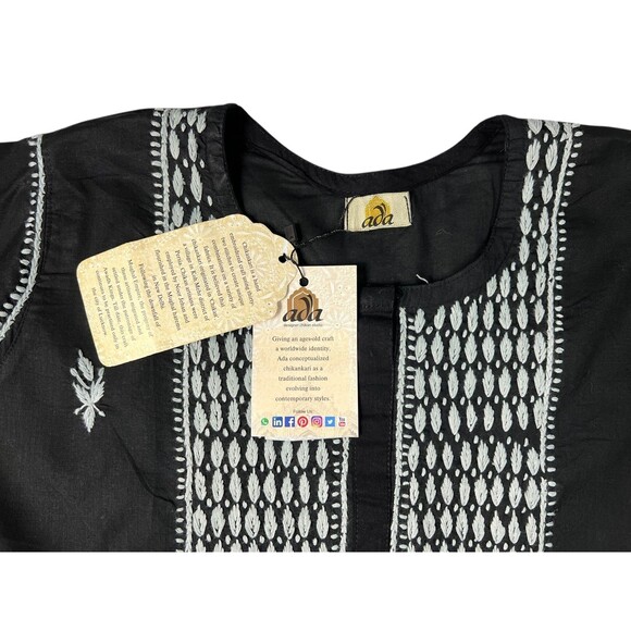 Ada Chikankari Hand Embroidered Tunic Top  Size XL  NWT  Black & Gray  Ethnic - Picture 9 of 13